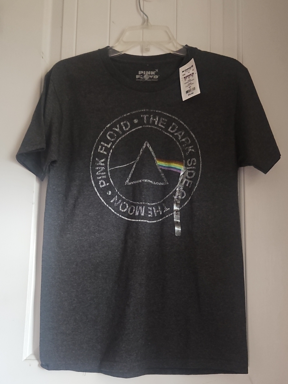Pink Floyd Dark Gray Short Sleeve Graphic Tee with Prism Rainbow